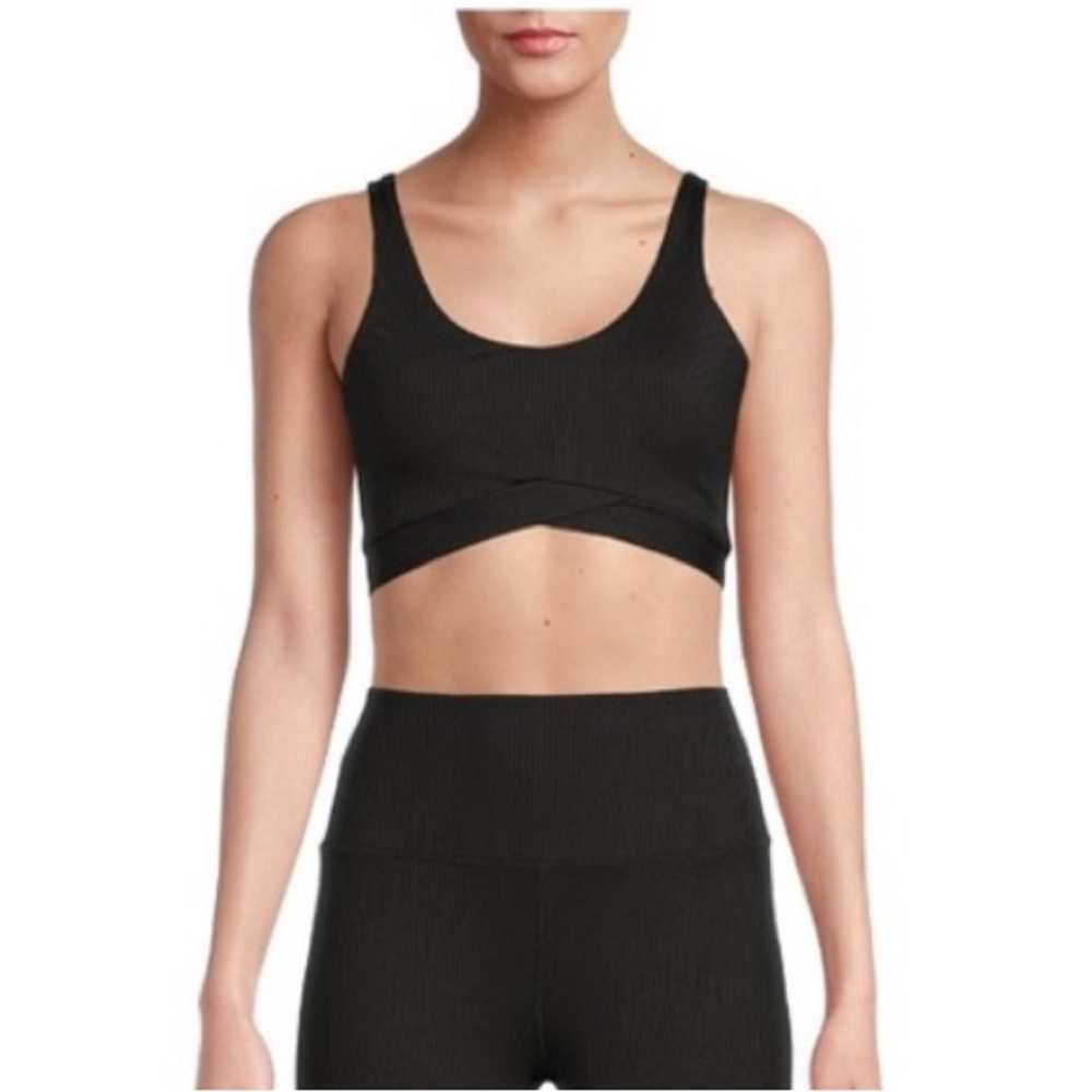 NWT * Love Tree Black Ribbed Tie Back Crop Size Small